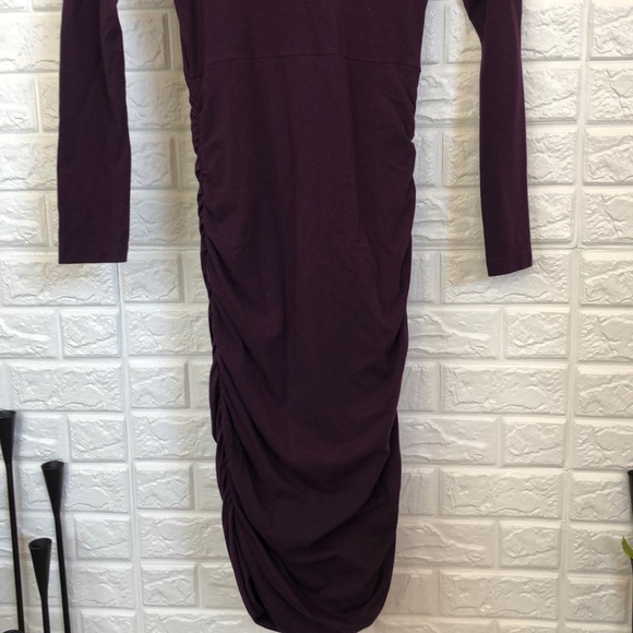 Express plum purple ruched stretchy dress long sleeve women’s size S - Picture 2 of 5